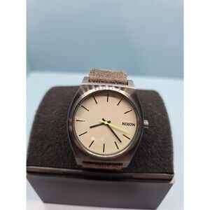 Nixon The Time Teller Minimal Beige Dial Brown Lather Strap Watch